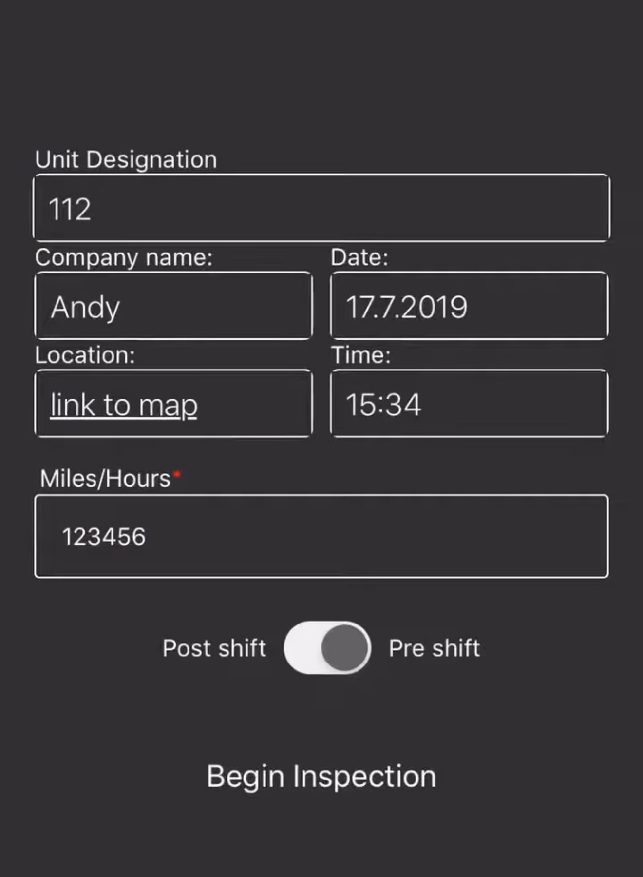 Stay Inspected mobile app inspection login screen